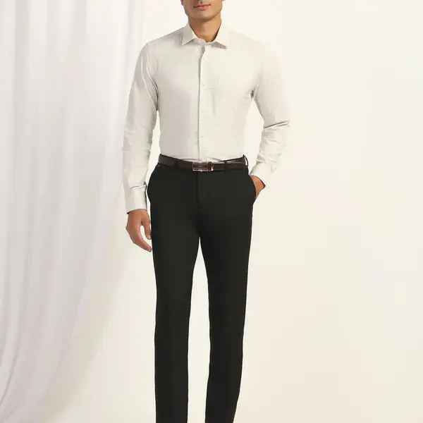 BLACKBERRYS-Slim Comfort B-95 Formal Black Solid Trouser - Oak