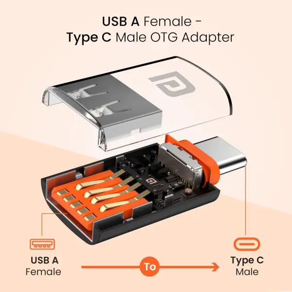 Portronics Bridge Y USB 3.0 to Type C OTG Adaptor, 10Gbps High Speed Data Transfer, Thunderbolt to USB Adapter
