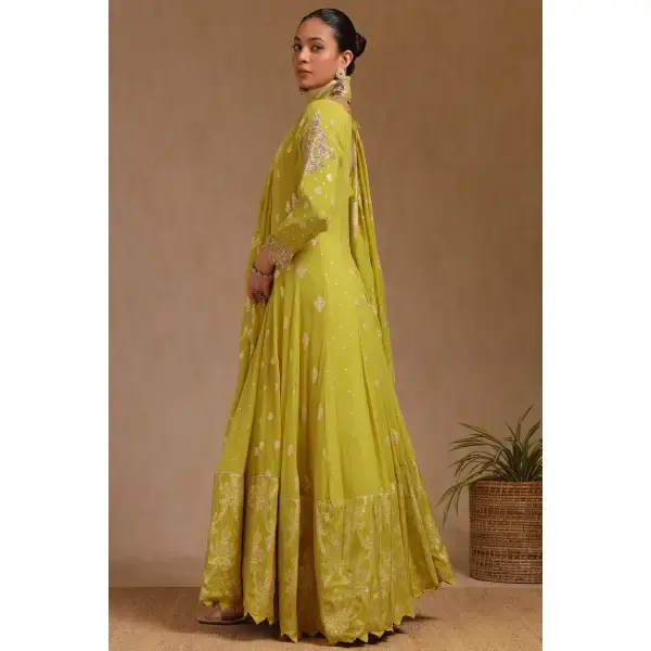 SEASONS-Mustard Georgette Zari Woven Gown With Zardosi