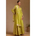 SEASONS-Mustard Georgette Zari Woven Gown With Zardosi