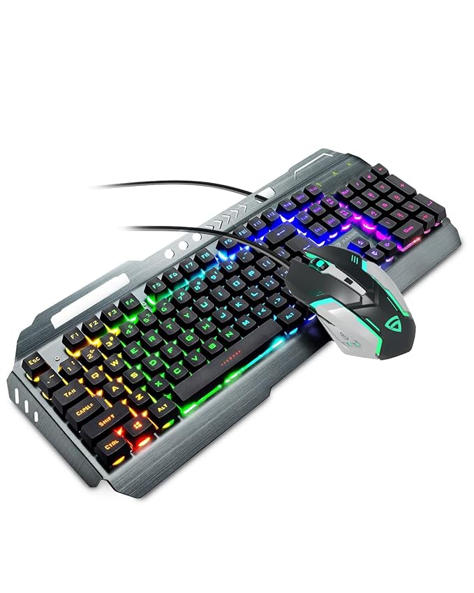 RAEGR RapidGear X70 USB Gaming Keyboard & Mouse Combo | Aluminum Body, Adjustable DPI, Rainbow Lighting