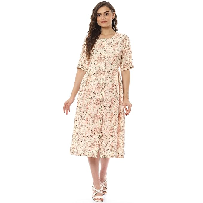 BIBA Women Liva Flared Printed Dress