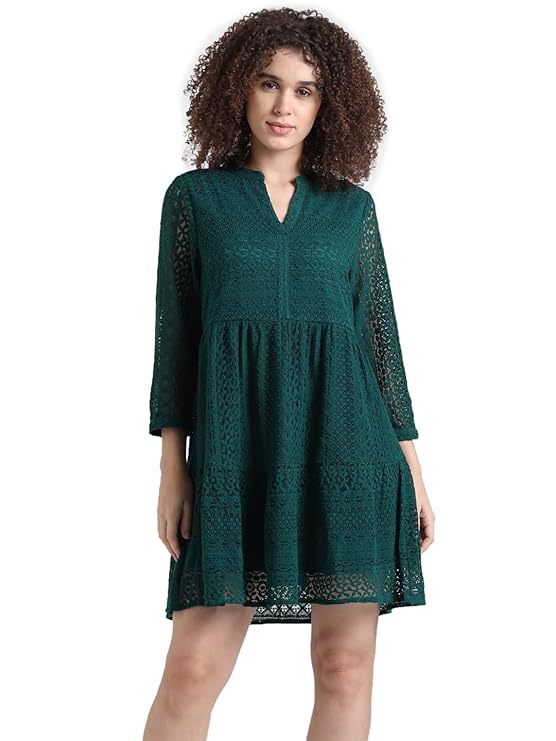 ONLY Lace Mandarin Collar A-Line Mini Dress