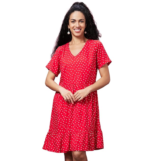 Globus Women Printed Casual V-Neck A-Line Dress