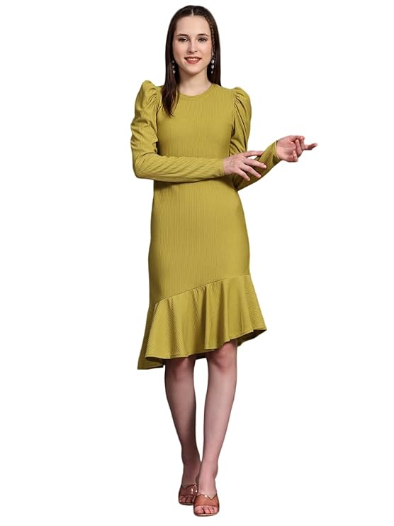 Ziva Fashion Women's Cotton Blend Bodycon Knee-Length Dress