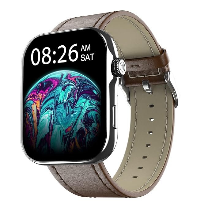 Noise ColorFit Ultra 3 Bluetooth Calling Smart Watch with Biggest 1.96" AMOLED Display, Premium Metallic Build, Functional Crown, Gesture Control with Leather Strap (Classic Dark Brown)