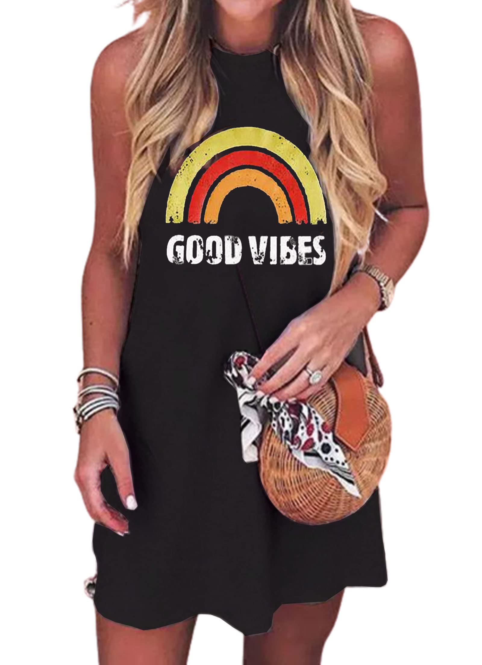 Sun Salt Sand Coconut Tree Sleeveless Mini Dress Casual Sleeveless Summer Beach Vacation Women Workout Mini Dress, Dark Grey-02, X-Large