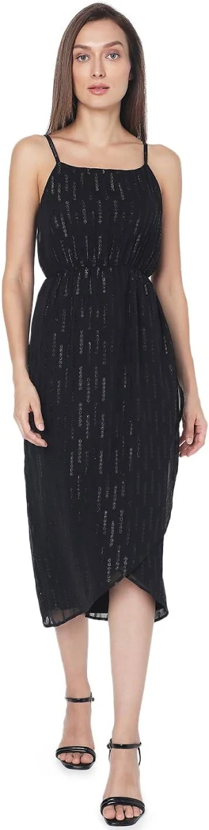 VERO MODA Women's Polyester Fit and Flare Midi Dress