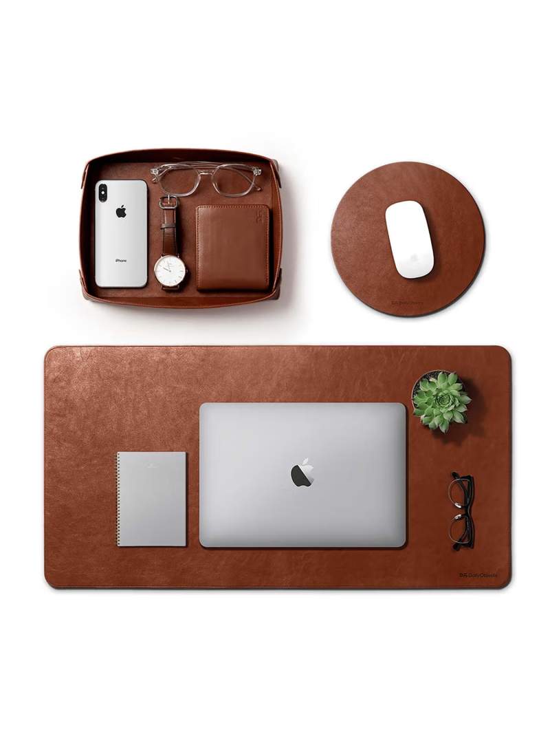 Vegan Leather Desk Organizer & Mouse Pad Set | Tan DailyObjects