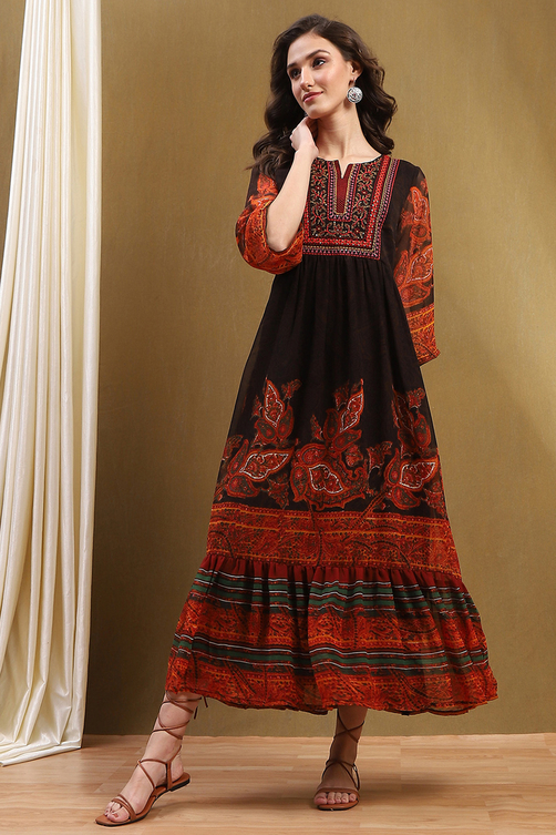 BIBA Women Georgette Printed Tiered Dress