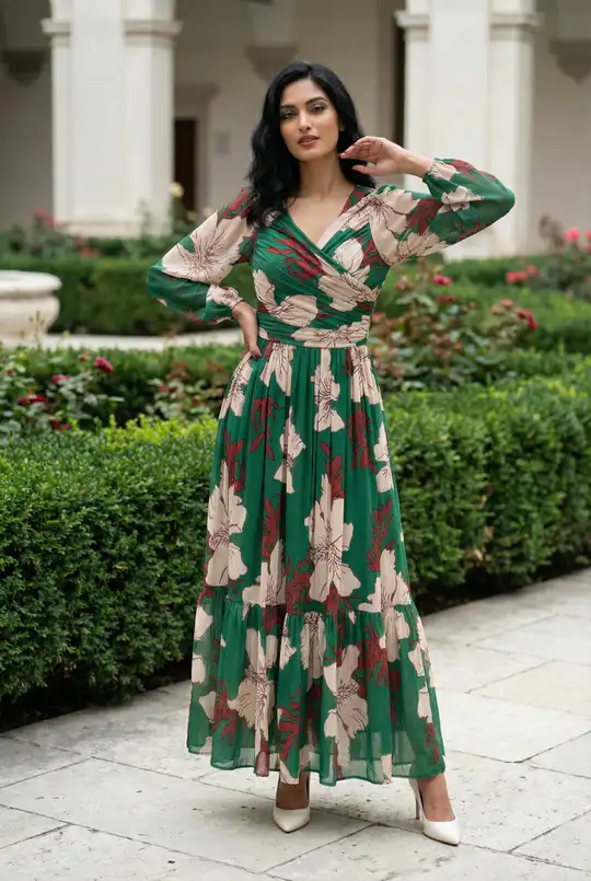 SMERA MART 100% Cotton Western Midi Dress for Women