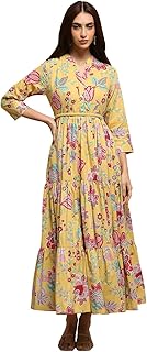 BIBA Women Mustard Cotton Tiered Dress