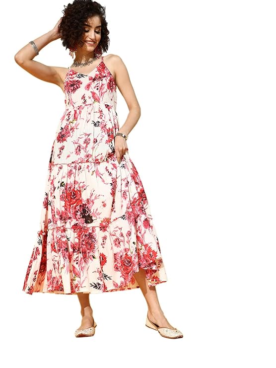 YUFTA Multicoloured Floral Printed Sleeveless Maxi Dress