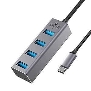 Amkette USB HUB 3.0 for PC/Laptop, 4 Port Included 3.0 Superspeed Port, Metal Built - Strong and Durable, 5Gbps High Speed Data Transfer, Compatible for PC/Laptops, MacBook, Metal (Grey)