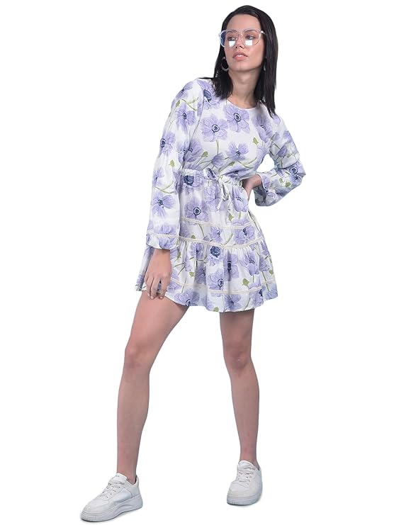 Crimsoune Club Women's Purple Floral Print Mini Dress