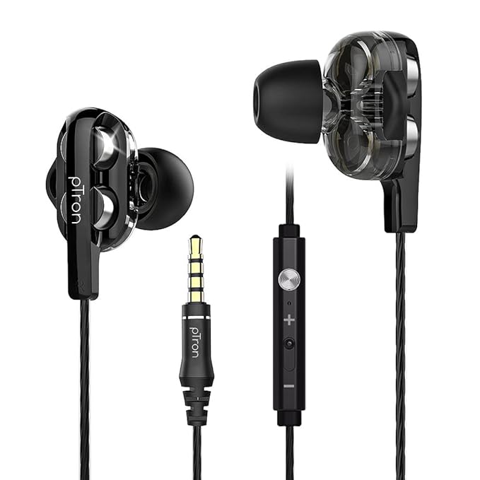 pTron Boom Ultima V2 Dual Driver Wired Gaming Earphones (Black)