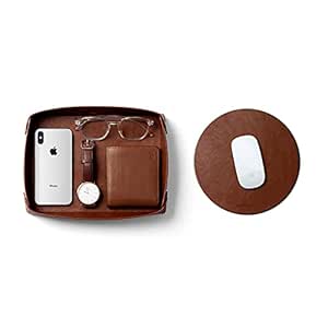 DailyObjects Vegan Leather Tan Desk Tray Organiser | Orb Tan Mouse Pad Extended for Laptop, for PC, and Wireless Mouse, Large Vegan Leather Finish for Home, Office, Gaming - Set of 2(Round)