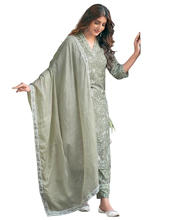 SIRIL Women's Rayon Blend Floral Printed Straight Kurta Pant with Dupatta Set