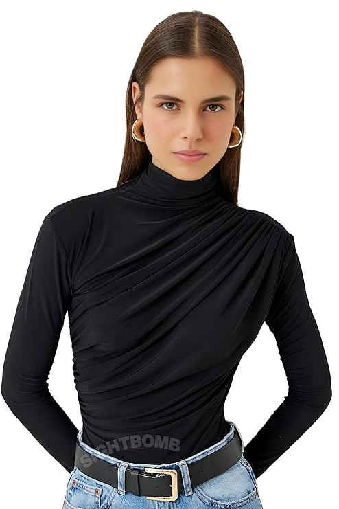 SIGHTBOMB Gathered Ruched FRONTFLOW Ultra Soft Microfiber SOFTLINE Cuddle TEE Fullsleeve TOP for Women