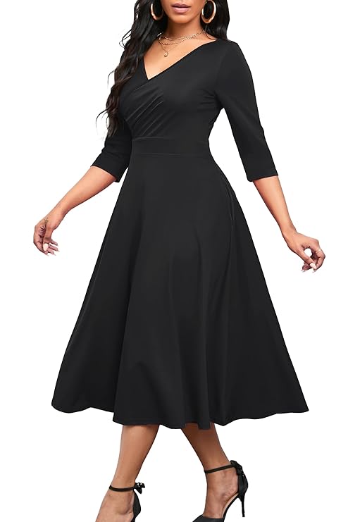 Nmoder Plus Size Maxi Dress - 3/4 Sleeve Long Dresses for Women V-Neck with Pockets (XL-5XL)