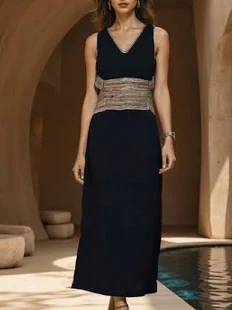 NAAVA Onyx Black Statement Dress I Long Dress for Women I Cotton Maxi Dress I Ankle Length Maxi Dress I Women One Piece Long I Sleeveless Dress I A-Line Dress I Western Black Dress