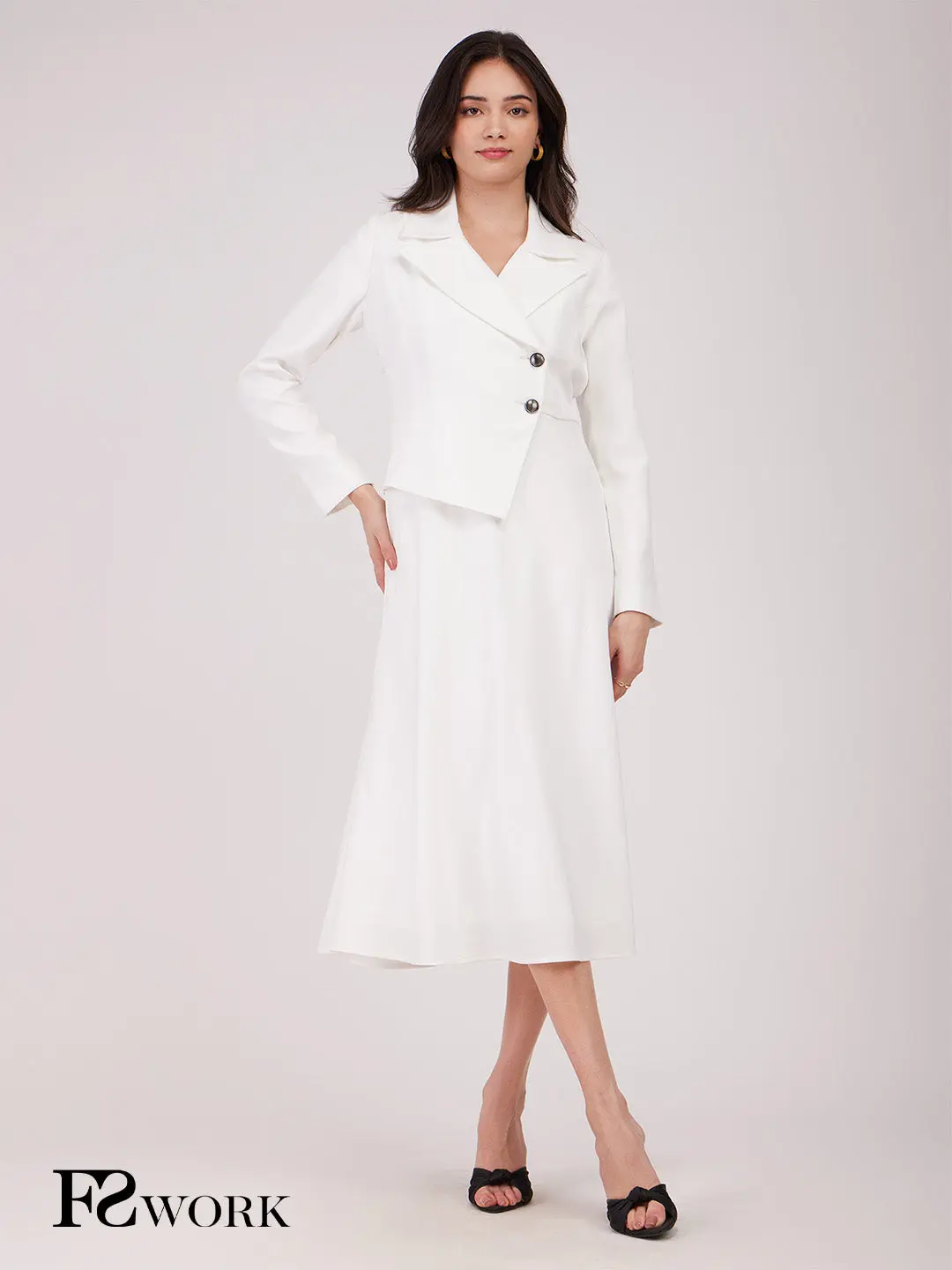 FableStreet A-line Jacket Dress - White