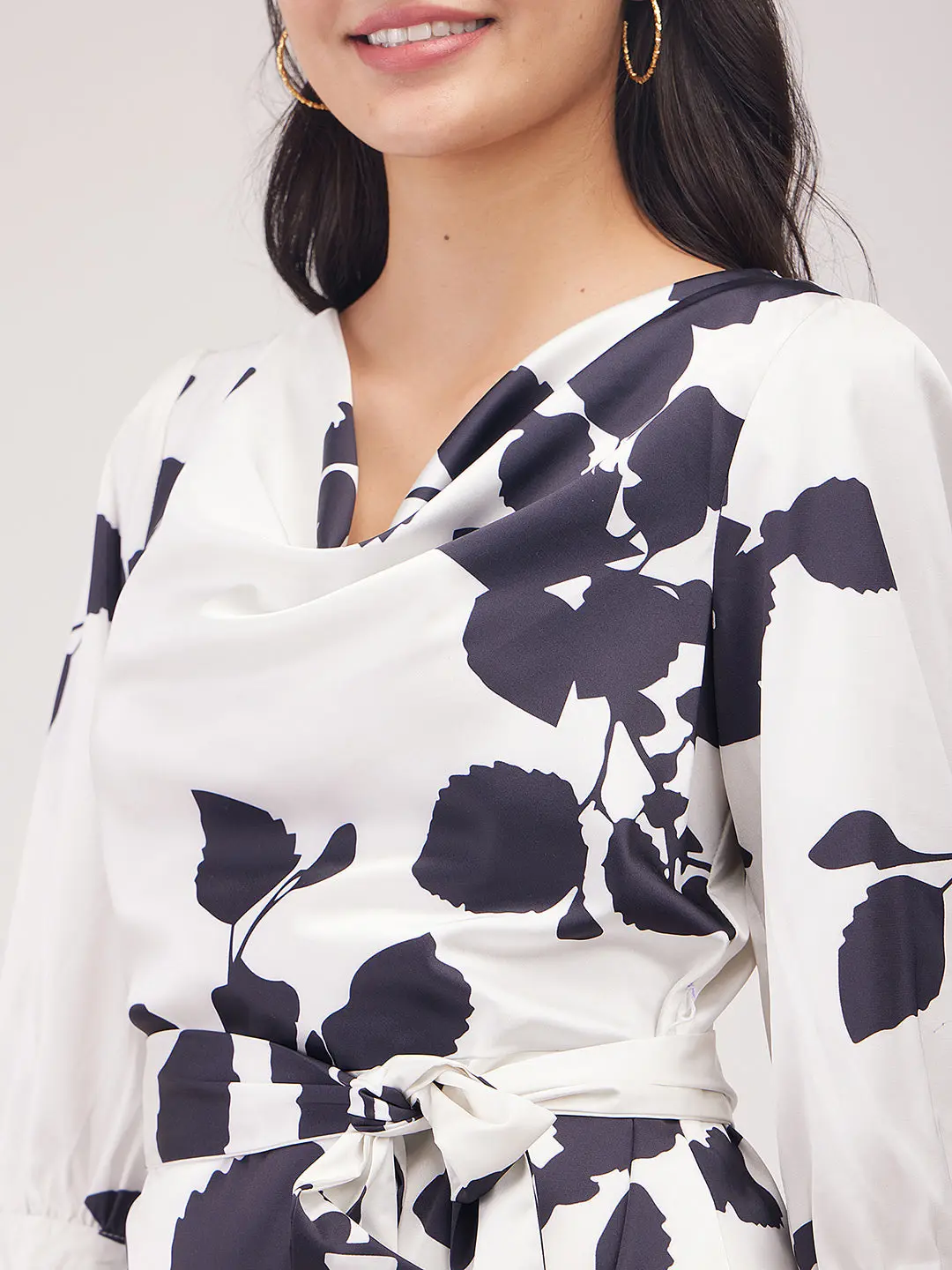 FableStreet Satin Shift Dress - Off White and Black