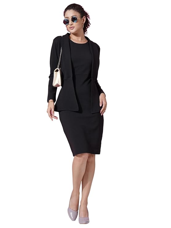 Selvia Western Dress for Women|Solid Lycra Western Dress for Women|Round Neck Shrug with Bodycon Dress for Women|Two Piece Knee-Length Dress for Women