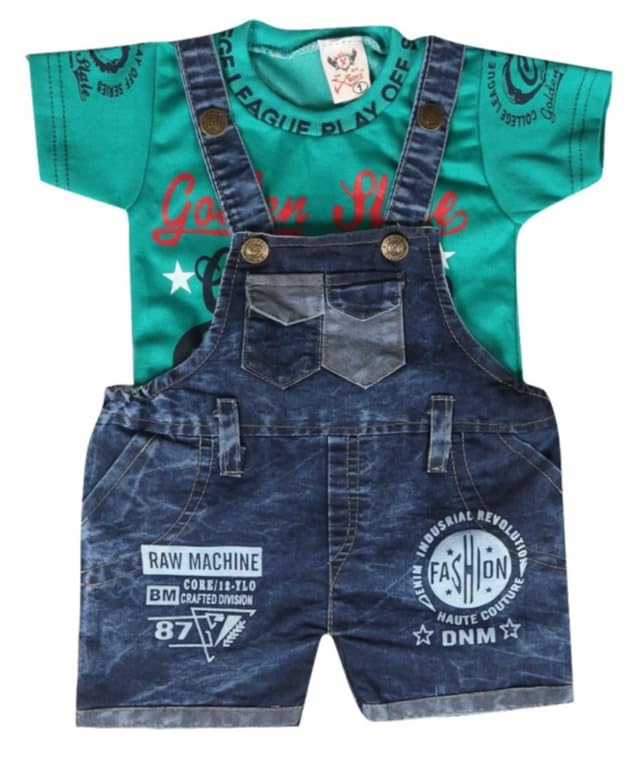 Cutie Kiddies Double Pocket Baby Dungaree Trendy Denim Dungaree with Cotton T-Shirt for
