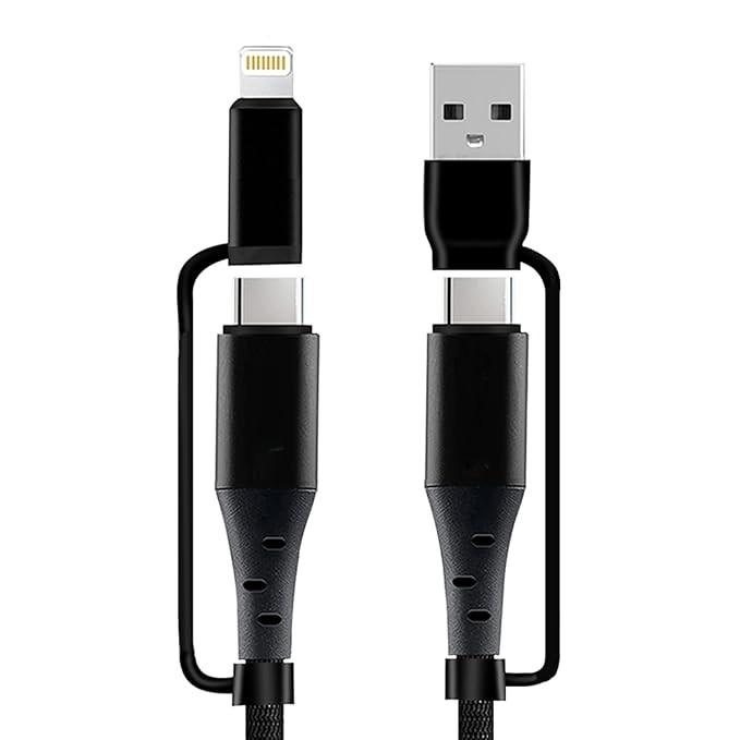 POWERUP 4-in-1 Charging Cable | USB-A/Type-C to Type-C/Lightning | 1.5M Black