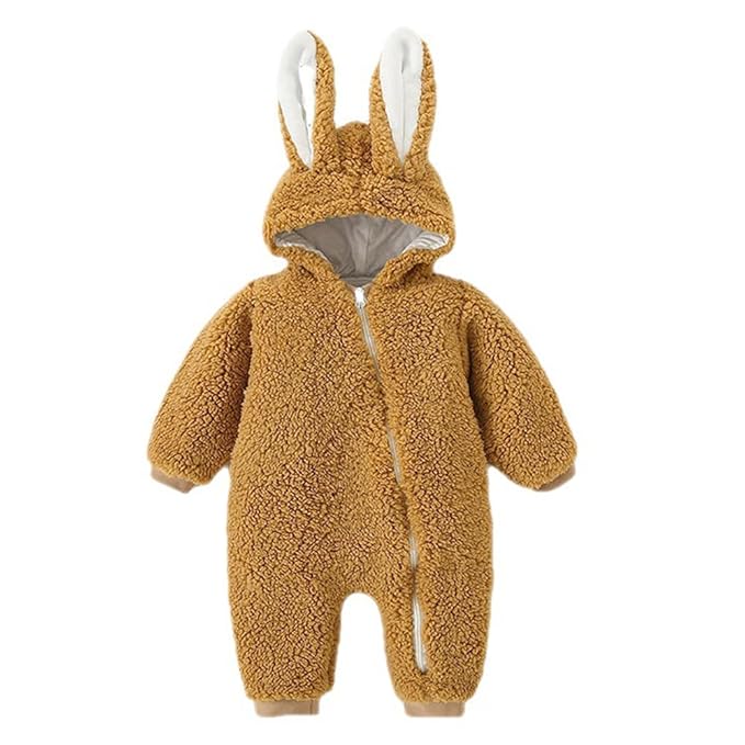 Baby Bucket Single Zip Warm Fleece Hooded Romper
