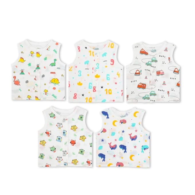 A toddler thing - Organic Cotton Muslin Button Jabla|Assorted Pack Of 5|Stylish & Comfortable Jabala|For Boys & Girls|Sleeveless Regular Fit Vest|Baby Products