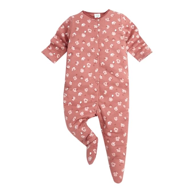 Hopscotch Girls Cotton, Polyester Floral Print Full-Sleeve Footie in Pink Color