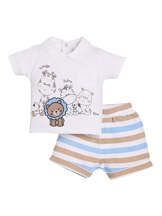 BABY GO 100% Pure Cotton T-shirt and Shorts Set for Baby Boys