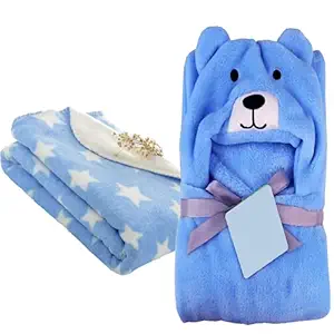 First Kick Baby Blankets New Born Combo Pack of Hooded Wrapper Sleeping Bag and Baby Bath Towel