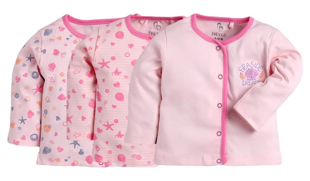 BABY GO Cotton Full Sleeve Regular Round Neck Front Open Pack Of 3 Tees For Baby Boy's Clothing Set