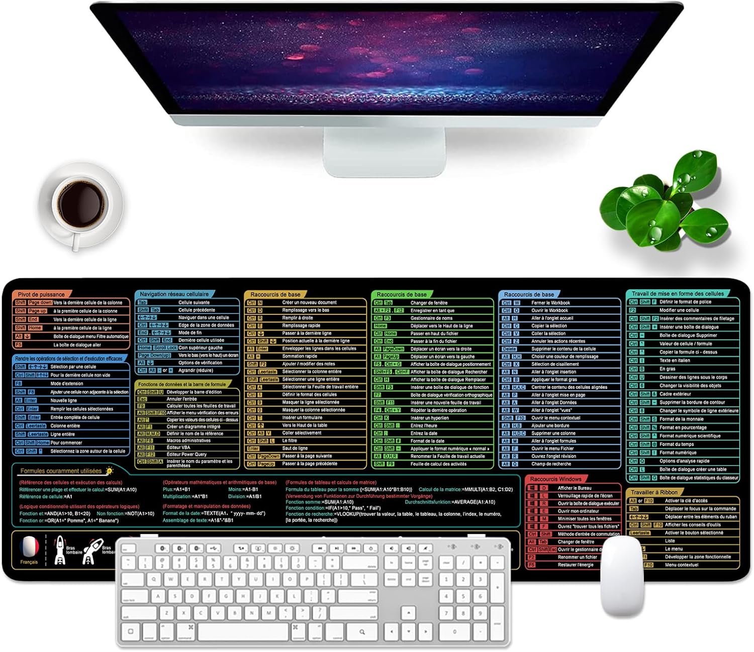 Large Gaming & Office Mousepad with Excel Shortcut Keys (Black)