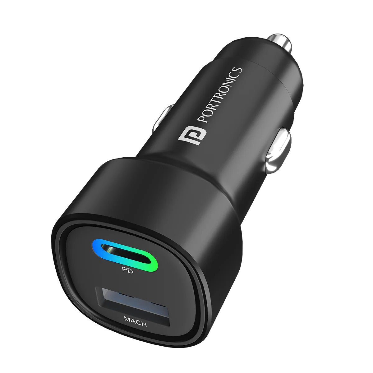 Portronics 30W Dual Fast Car Charger - Type-C PD & USB (Black)