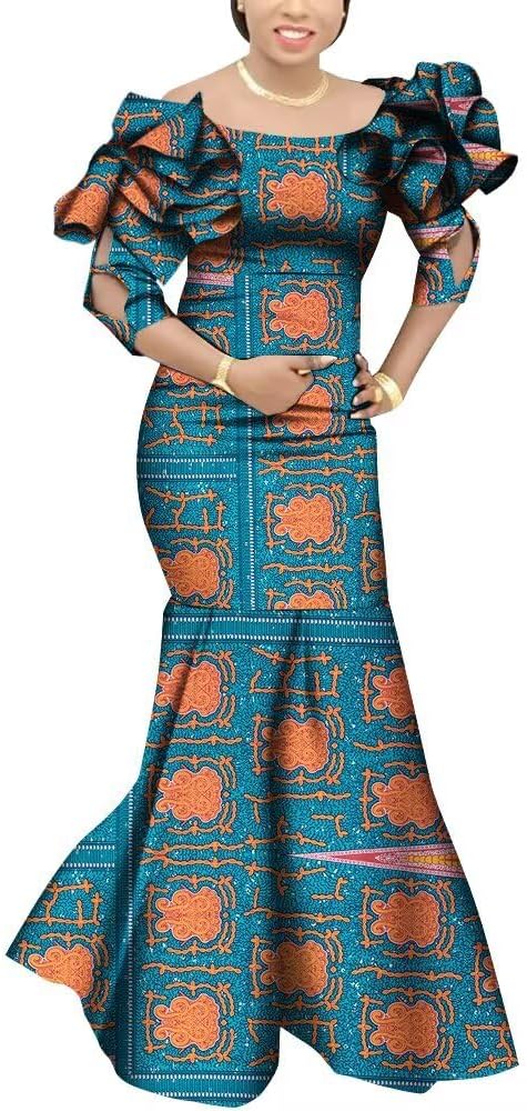 Fashion Robe Africaine Femme Elegant Maxi Long Dresses African Ankara Print Mermaid Dresses Dashiki Evening Gowns