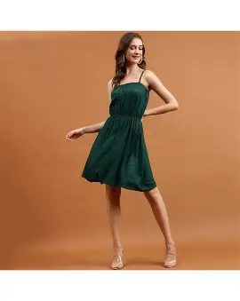 Globus Women Green Sleeveless Embellished Fit & Flare Knee Length Dress