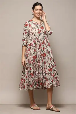 BIBA Women Liva Flared Printed Dress