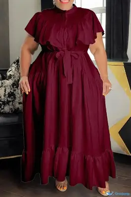 DEEBACO Solid Rayon Women's Plus Size Tiered Shirt Dress|Mandarin Collar Half Sleeve Regular Fit Calf Length|Western Party Casual Wear Summer Ladies Dress