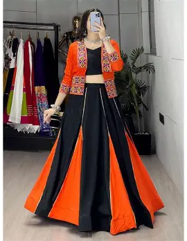 TRENDMALLS Women's Georgette Embroidery Lehenga Choli with Dupatta I Navratri Stylish Lehenga Choli for women
