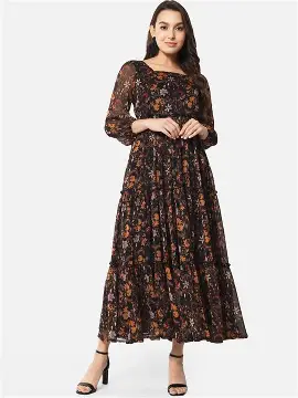 rare Women's Georgette Fit and Flare Maxi Dress