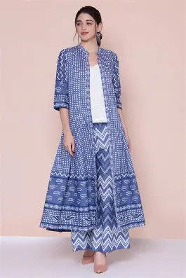 BIBA Women Straight Cotton Fusion Wear 3 Piece Set