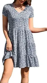 nclook Women's Summer Casual Dress Sweet & Cute V-Neck Mini Dress with Pocket Short Sleevele Ruffle Dress