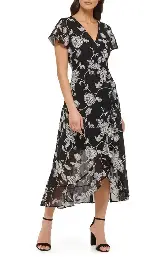 kensie Women's Printed Chiffon Assym Midi Dress
