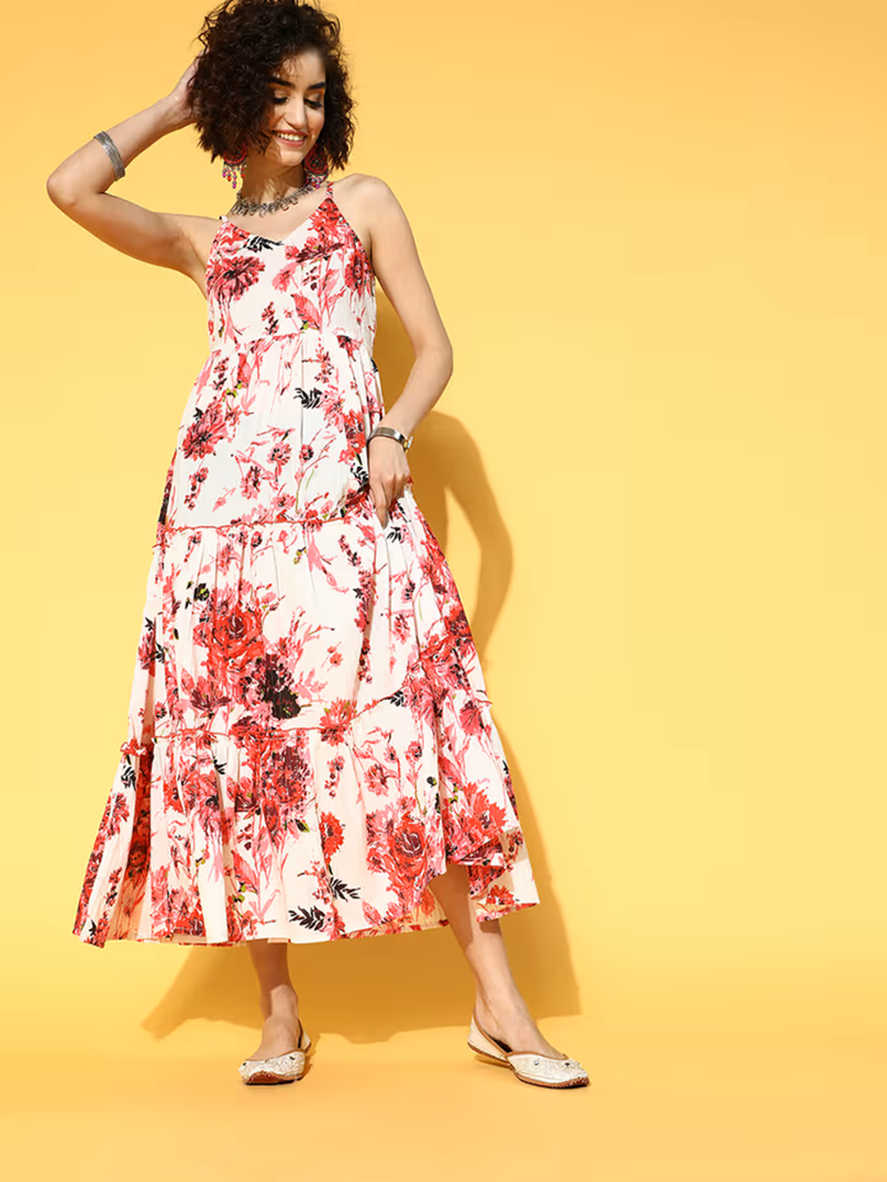 YUFTA Multicoloured Floral Printed Sleeveless Maxi Dress