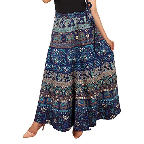 Ukal Cotton Printed Wrap Long Regular Fit Skirt for Women (Free Size, Multicolored)