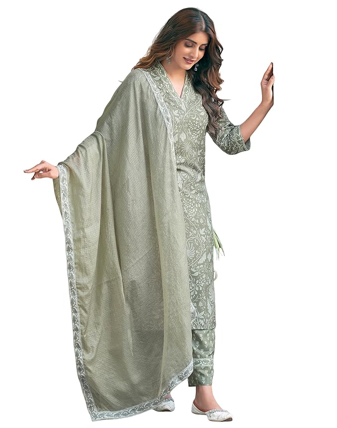 SIRIL Women's Rayon Blend Floral Printed Straight Kurta Pant with Dupatta Set